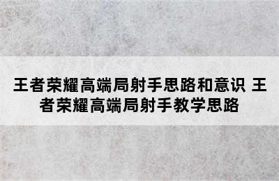 王者荣耀高端局射手思路和意识 王者荣耀高端局射手教学思路